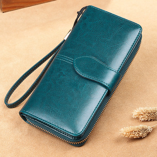 网红女士钱包2025新款真皮长款拉链皮夹子大容量多功能牛皮手拿包