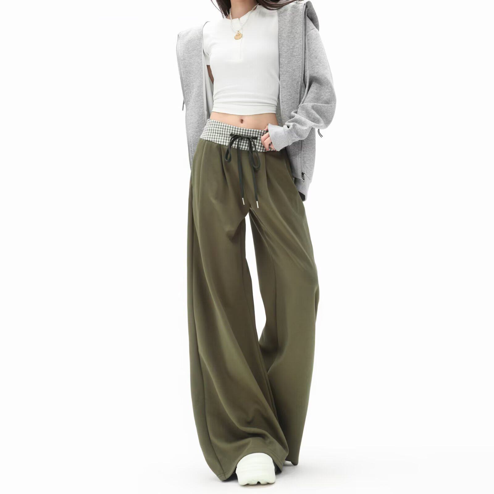 2026夏季高腰休闲慵懒风大码胖mm阔腿裤女士宽松直筒百搭休闲裤