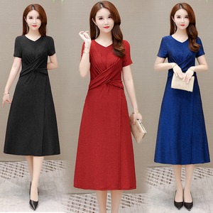RM5968#夏季新款加肥加大连衣裙妈妈装遮肚子弹力大过膝