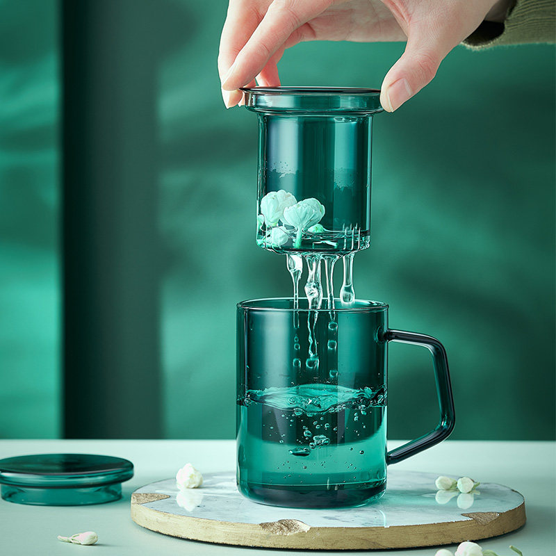 美斯尼玻璃杯女简约加厚水杯家用耐高温杯子办公室茶水分离泡茶杯