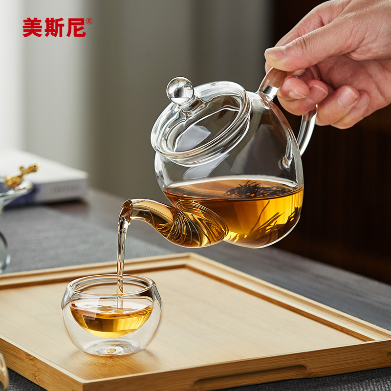 美斯尼玻璃茶壶泡茶壶过滤绿茶泡茶器茶具套装加厚耐热花茶壶小号