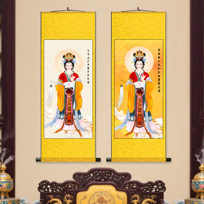 碧霞元君 人物玄关过道装饰丝绸画明清古画客餐厅书房墙画