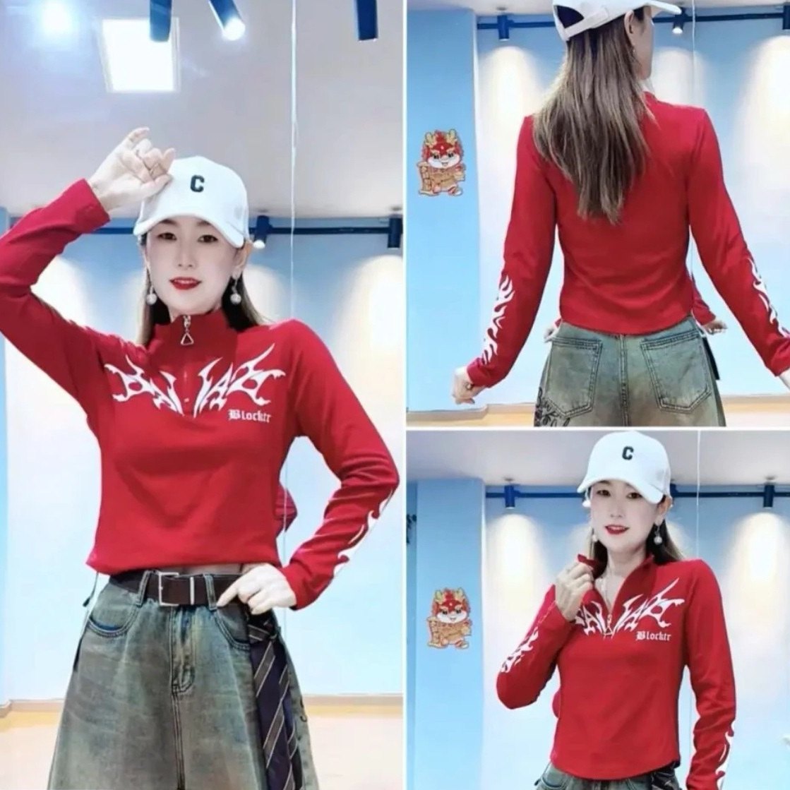 秋冬新款广场舞服装爵士舞上衣女印花立领螺纹棉加绒长袖跳舞衣服