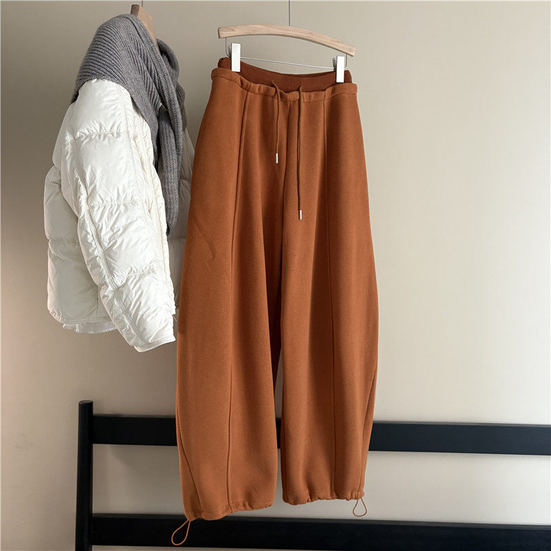 韩国订单秋冬慵懒风宽松阔腿裤女松紧腰抽绳拼接腰头大码弯刀卫裤,女装/女士精品,卫裤,淘宝优惠券,粉丝福利购,淘宝优惠卷
