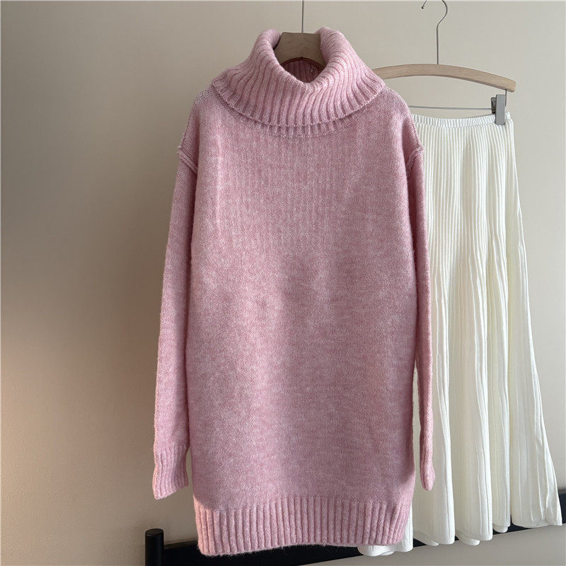 韩国订单高领宽松毛衣女慵懒风加厚款粉色减龄中长遮胯外穿打底衫,女装/女士精品,毛衣,淘宝优惠券,粉丝福利购,淘宝优惠卷