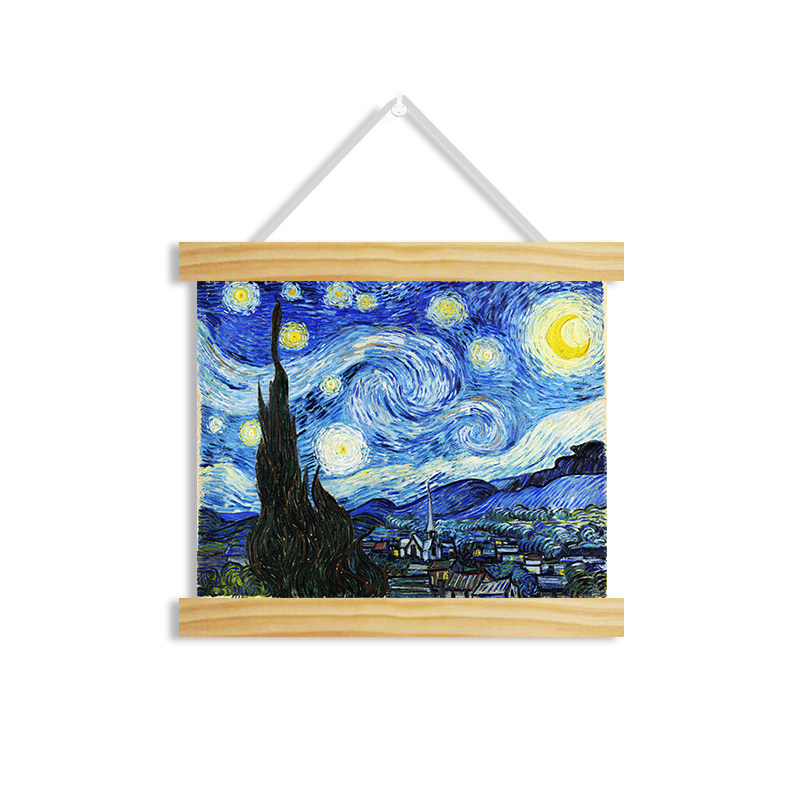 星月夜罗纳河 梵高印刷喷绘仿制油画现代简约装饰画风景画挂轴画