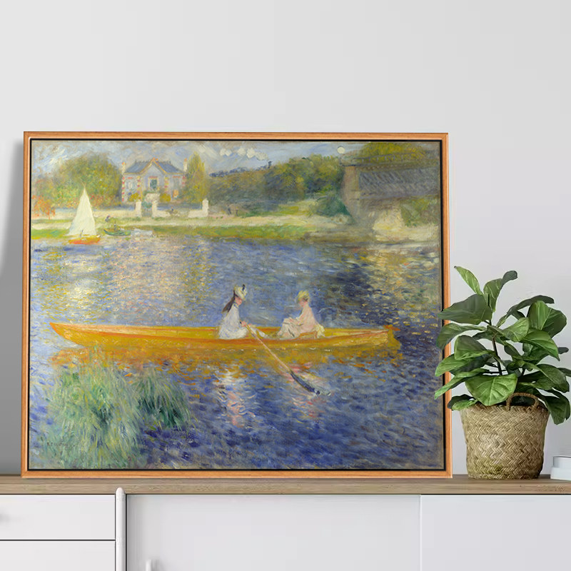 船中少女雷诺阿印刷喷绘仿制油画人物风景挂画客厅卧室背景装饰画