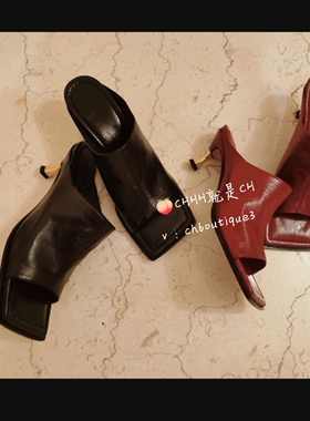 断码清[chenyunmu] 时尚的你低跟 方头曲线鞋跟 穆勒鞋凉鞋