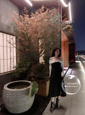 【chenyunmu】 亏清 独家暗黑风 深灰毛呢拼接白衬衫 连衣裙