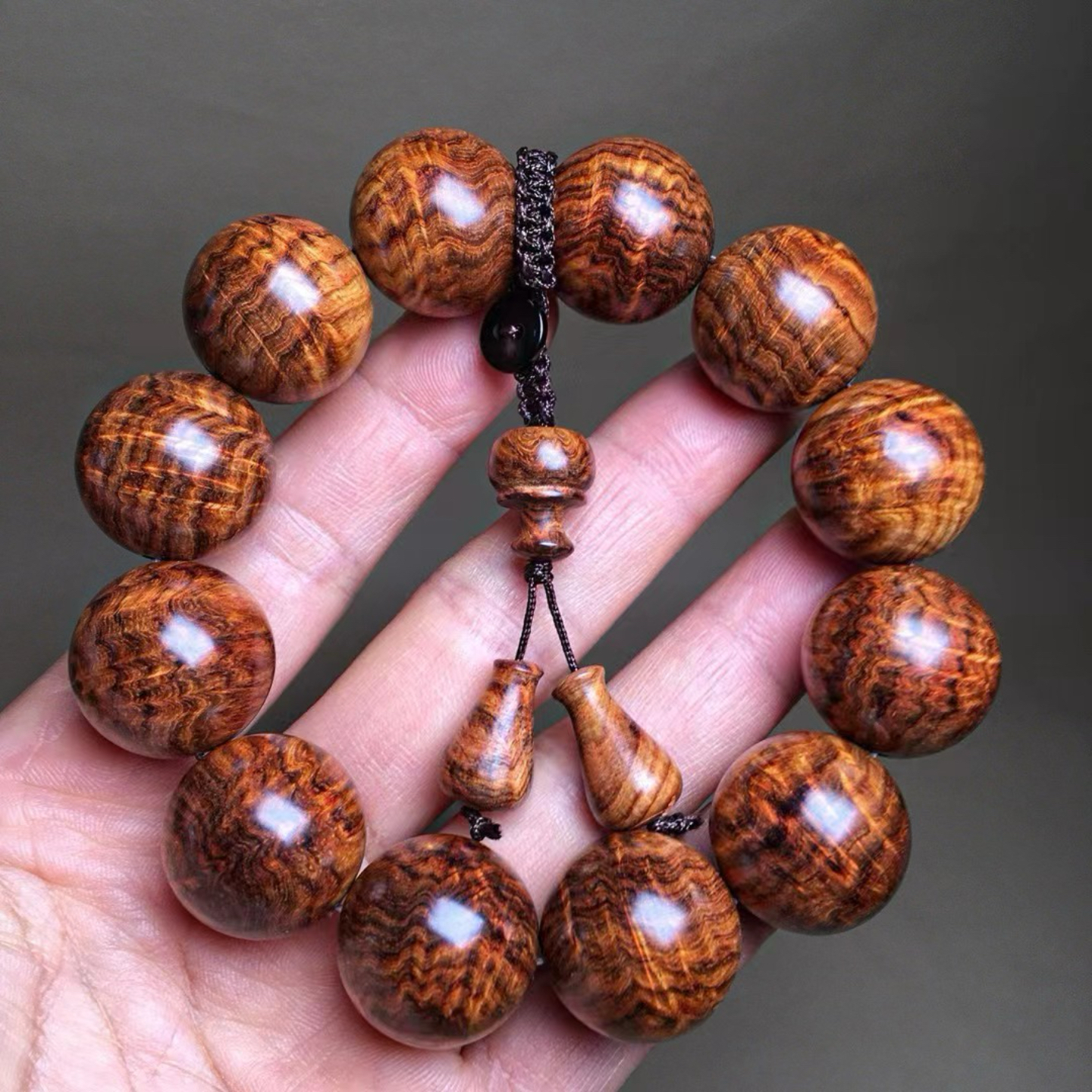 海南黄花梨紫油梨佛珠手串男女鬼脸对眼2.0蜘蛛纹瘤 疤水波108颗