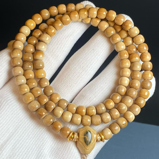 猛犸象牙手串108颗手链女男蓝眼药片收藏级8mm冰咖料佛珠圆珠老型