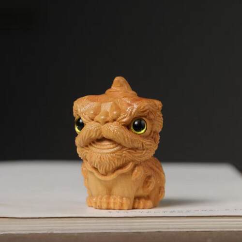 黄金檀雕刻醒狮款摆件摆饰规格5×3.3×3.2国风木雕文玩家居装饰