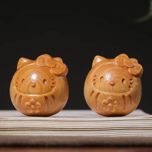 柏木雕刻KLTTY猫款摆件摆饰规格3.5×3.4×3.4木质工艺装饰茶宠