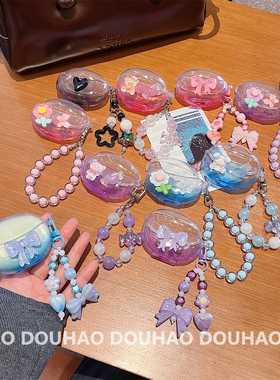 适用于OPPOEncoAir4pro保护套 蓝牙耳机保护壳 渐变 EncoR3Pro Air3 Free3 2i 3i DIY立体 珠子链条 防摔软套