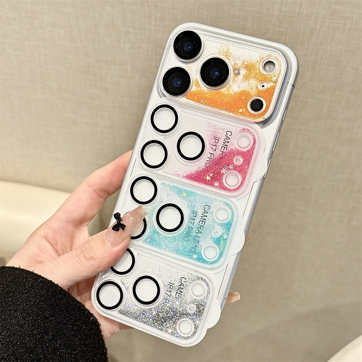 适用于苹果17Pro镜头膜流沙夜光iPhone17Promax透明ins风轻奢日韩