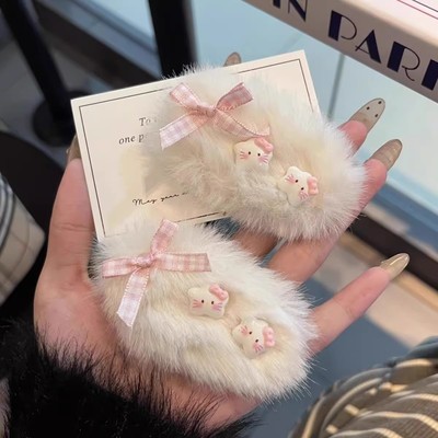 可爱毛绒星星猫咪发夹毛茸茸星星卡通ins风甜美少女发饰粉色少女
