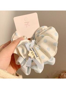 奶油风波点大肠发圈女甜美高级感发绳气质百搭扎马尾头绳精致蓝色