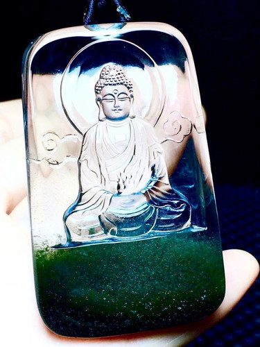 天然水晶绿幽灵大日如来佛祖吊坠