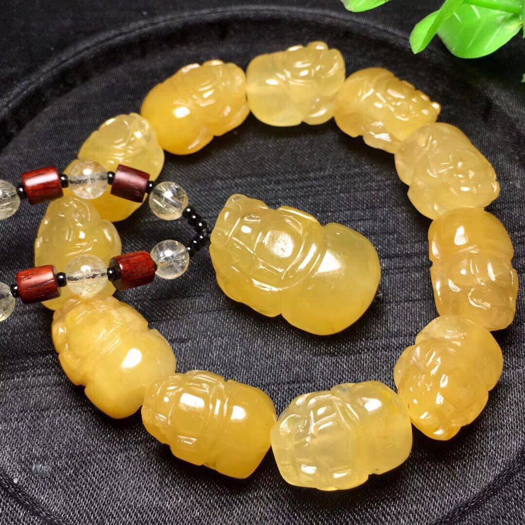正品天然水晶黄兔毛貔貅手链吊坠一套装黄润