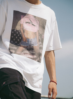白色全棉短袖T恤人物照片数码印花透气重磅宽松圆领潮牌青年DT045