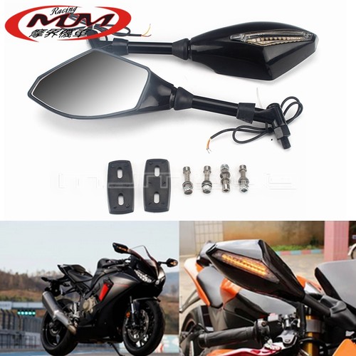 适用本田雅马哈川崎铃木摩托车改装配件倒车镜后视镜带LED 转向灯