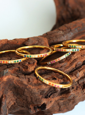 细致简约多种彩锆满天星细圈戒指叠戴指环跨境热销不掉色小众手饰