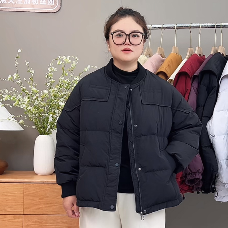 大码棒球领加厚羽绒服