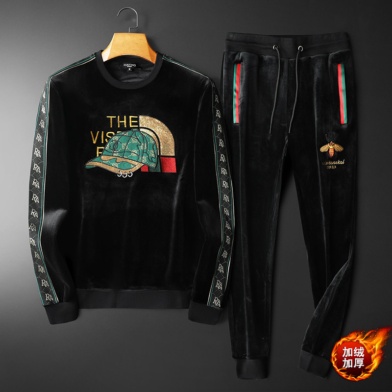 2023秋冬金丝绒加绒加厚套装卫衣男D302--T5506P235，男装休闲套装，电商D302