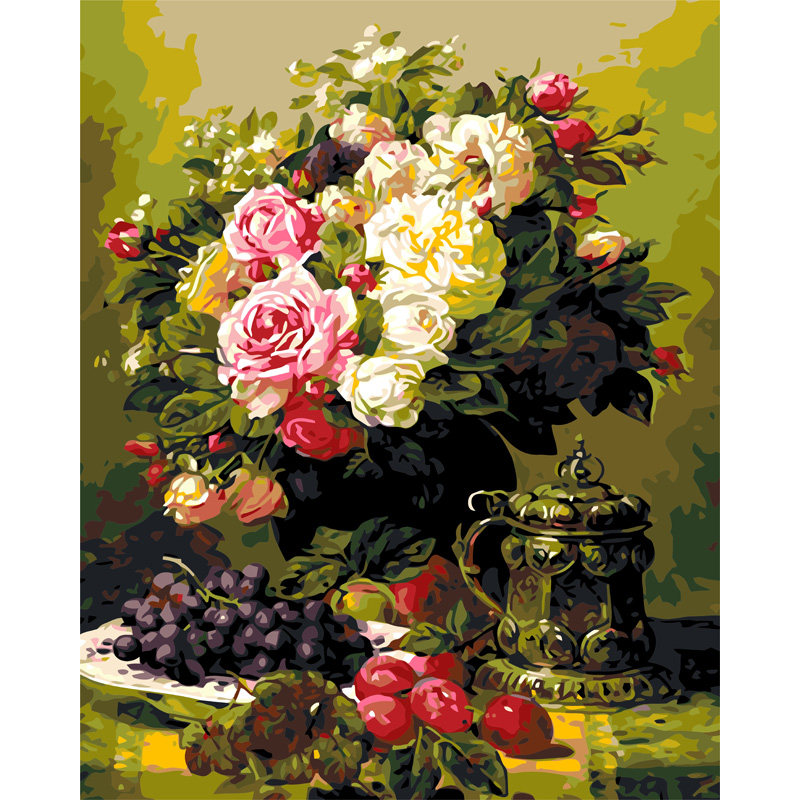 葡萄玫瑰花数字油画包邮填色diy