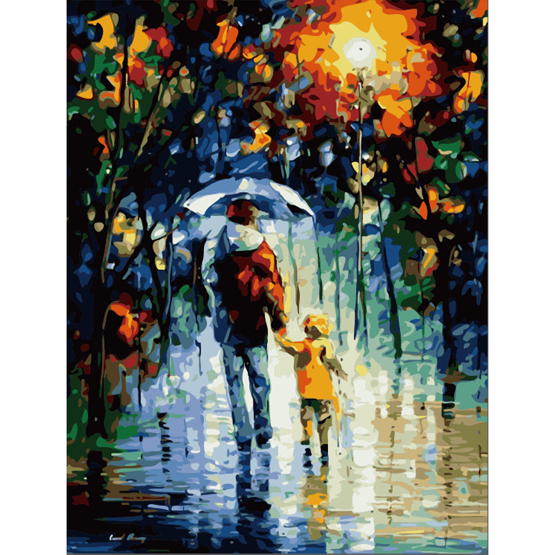 数字油画包邮24小时发货填色居家装饰亲朋送礼佳品雨中父子