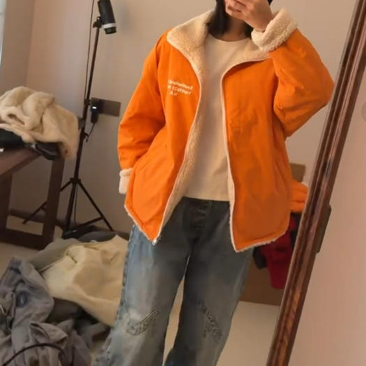小橘小咖防风羊羔毛棉服外套