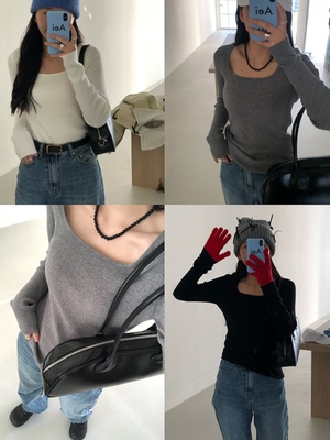 兔绒包芯纱方领针织衫