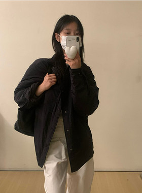 HGE睡格好觉 复古男友风休闲百搭廓形宽松黑色棉服外套
