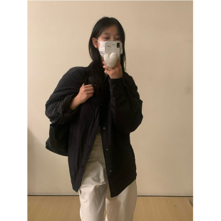 HGE睡格好觉 复古男友风休闲百搭廓形宽松黑色棉服外套