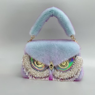 潮流面具包 进口水貂皮真毛皮草包单肩斜挎手提包时尚 定制女包