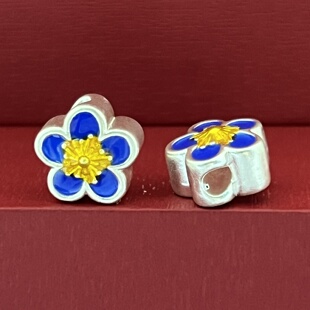 999纯银珠子桃花珐琅彩胶转运珠编绳文玩做旧银饰配件DIY散珠手链