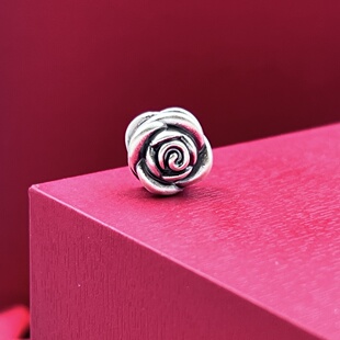 足银999配件纯银玫瑰花转运珠复古做旧3D编绳散珠文玩隔珠DIY手