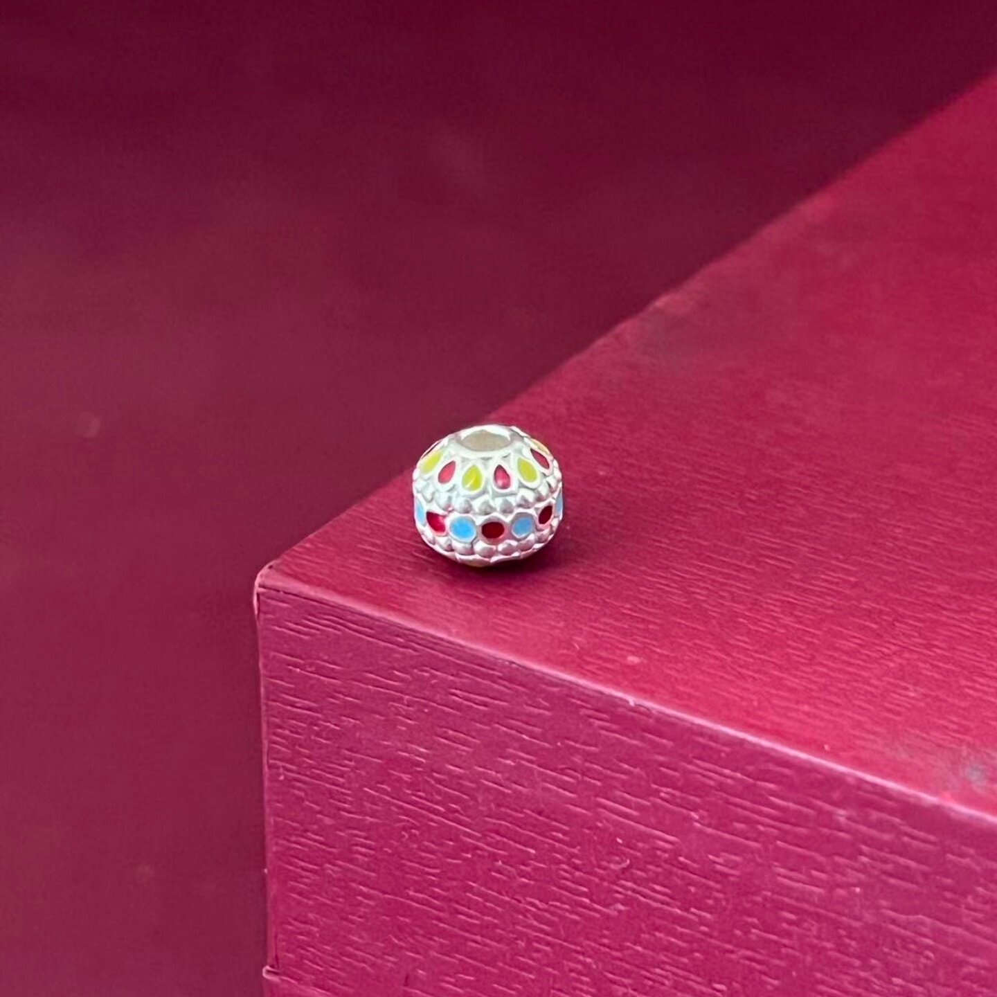 纯银隔珠3D足银999莲花珐琅彩胶烤蓝银饰配件散珠隔珠DIY手串复古