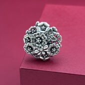 银饰挂坠配件百花争艳挂坠吊坠足银999纯银3D古法配件DIY编绳手链