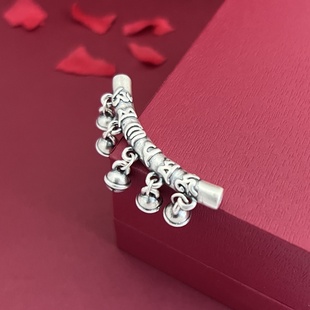 足银999配件纯银六字真言铃铛弯管做旧3D编绳文玩隔珠DIY手链手串