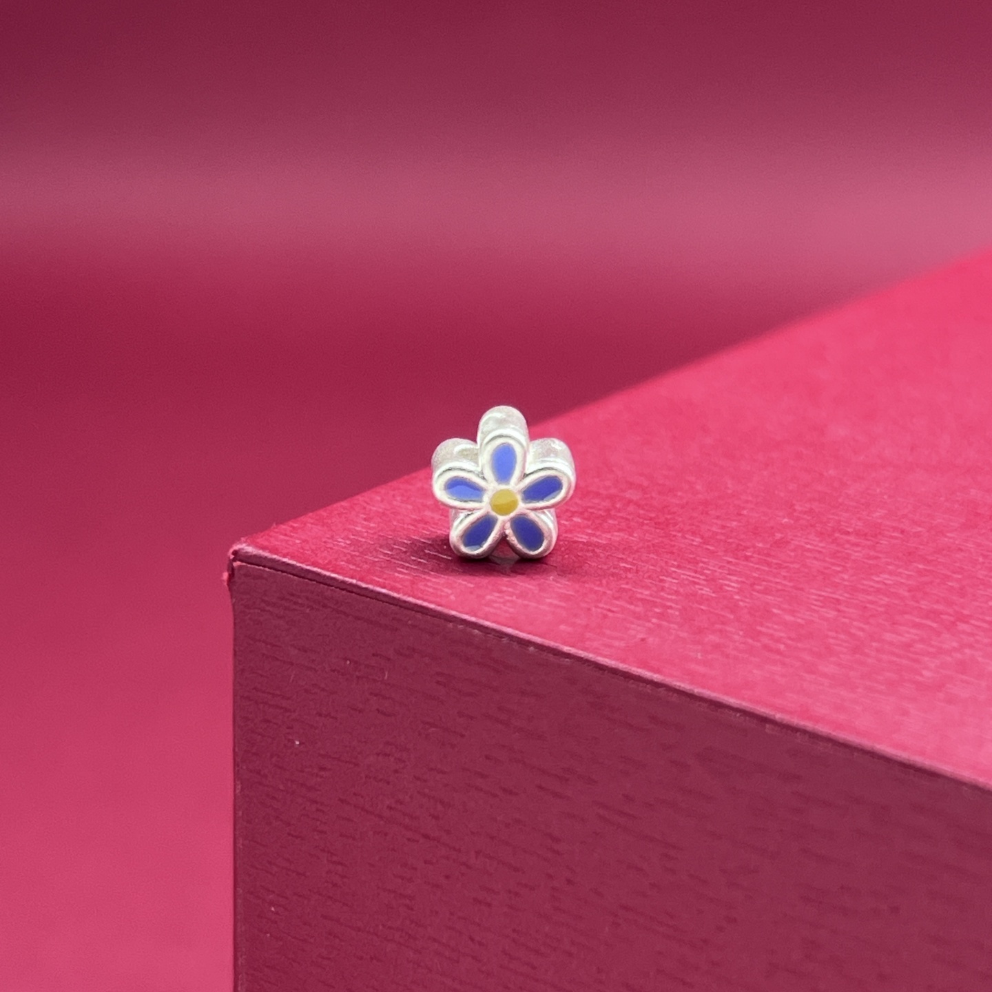 3D硬银纯银配件桃花珐琅彩胶