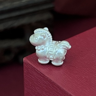 银饰配件足银999铜钱生肖马路路通文玩3D银编绳手链DIY小散珠手串