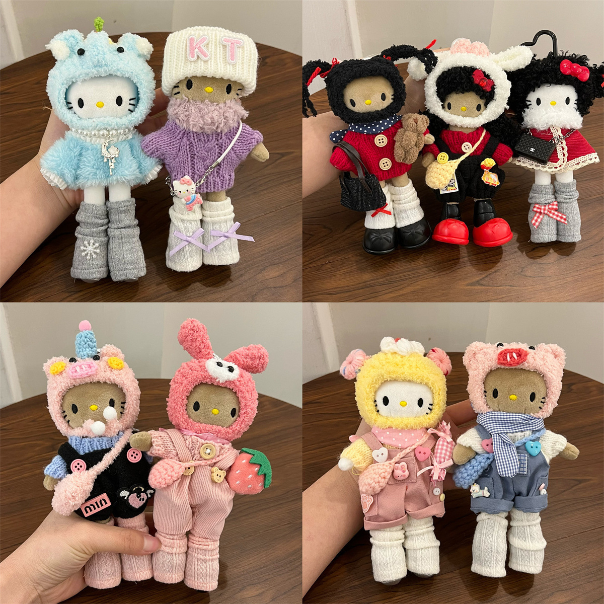 RMAX多巴胺色系长腿kitty猫娃衣软萌毛绒头套背带裤装娃娃钥匙扣