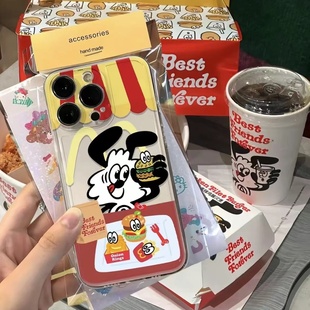 麦当劳verdy推销员适用苹果15promax手机壳iphone16pro卡通12可爱13pro全包14亚克力软11防摔x/17高级感8透明