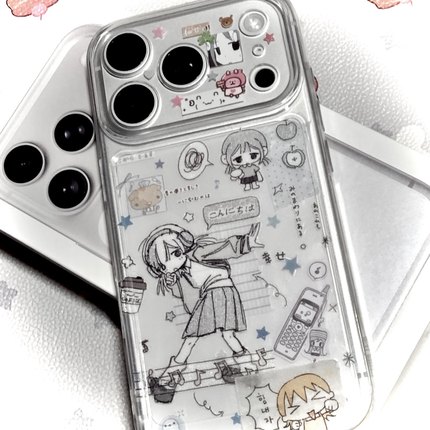 听音乐女孩小公仔适用15苹果14ProMax手机壳iPhone12全包14可爱13Pro软17Promax防摔11保护套16女Xsmax软6/5s