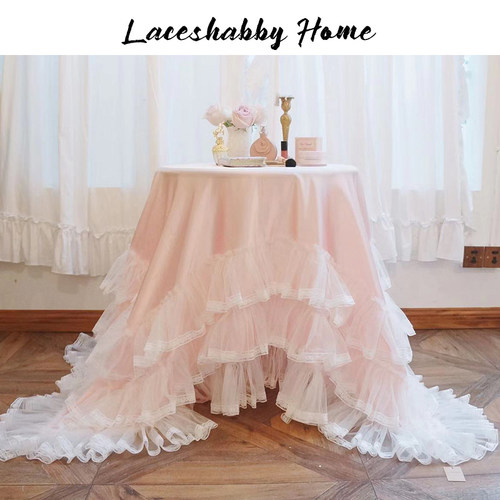 laceshabby桌布缎面多层荷叶边