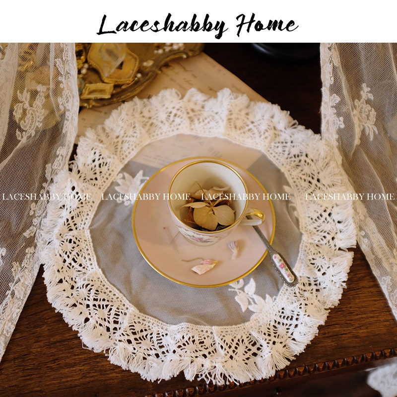 LACESHABBY新款法式复古绣花白色纯棉镂空流苏蕾丝杯垫盖巾桌布,居家布艺,万能盖巾,淘宝优惠券,粉丝福利购,淘宝优惠卷