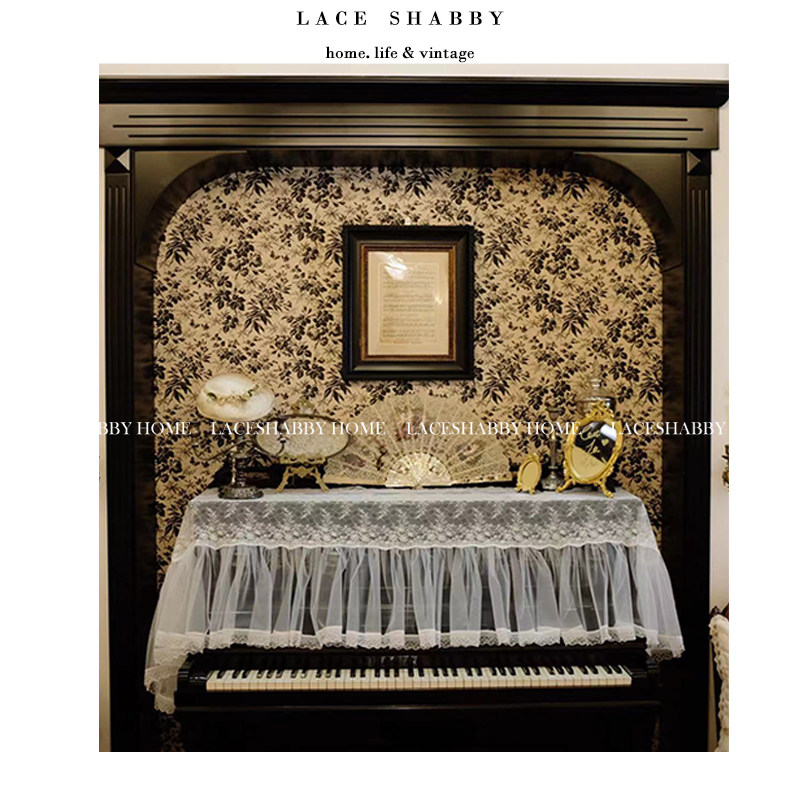 이사벨의 새로운 프랑스 수입 LEAVERS 레이스 자수 러플 화이트 피아노 커버 피아노 커버