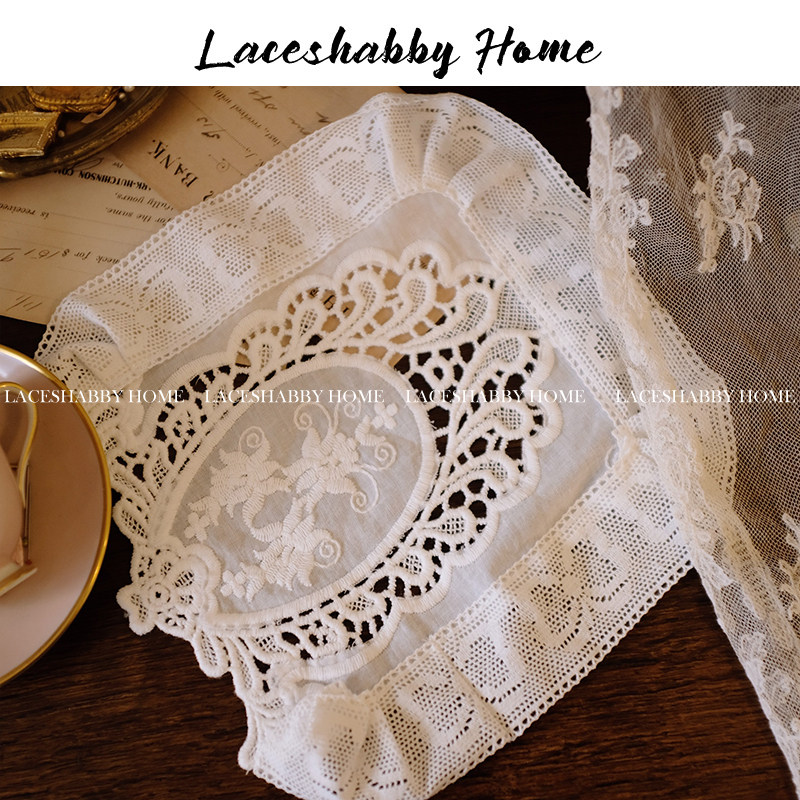 LACESHABBY 새로운 프랑스 복고풍 중공 자수 흰색 면화 레이스 식탁보 코스터 커버