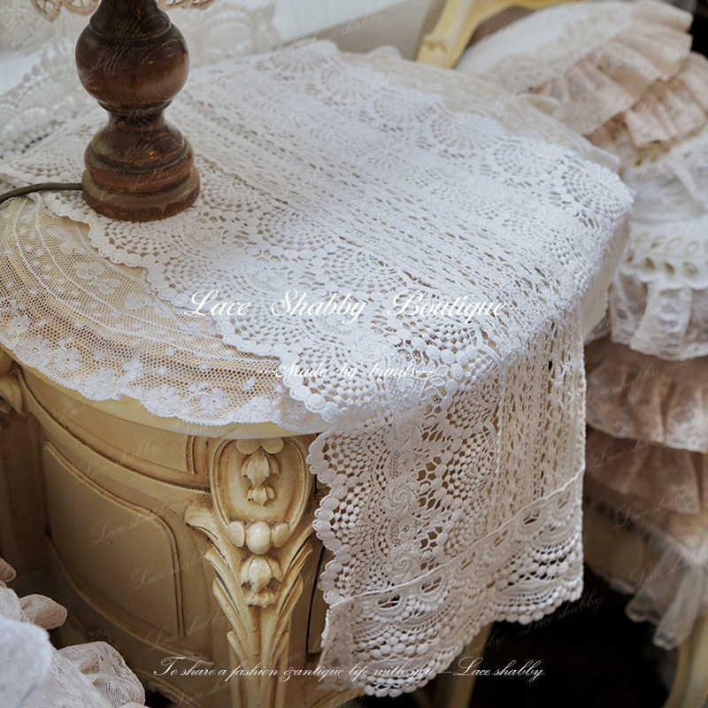 新款laceshabby浪漫治愈法式复古白色纯棉绣花蕾丝桌旗桌布盖巾,居家布艺,桌旗,淘宝优惠券,粉丝福利购,淘宝优惠卷